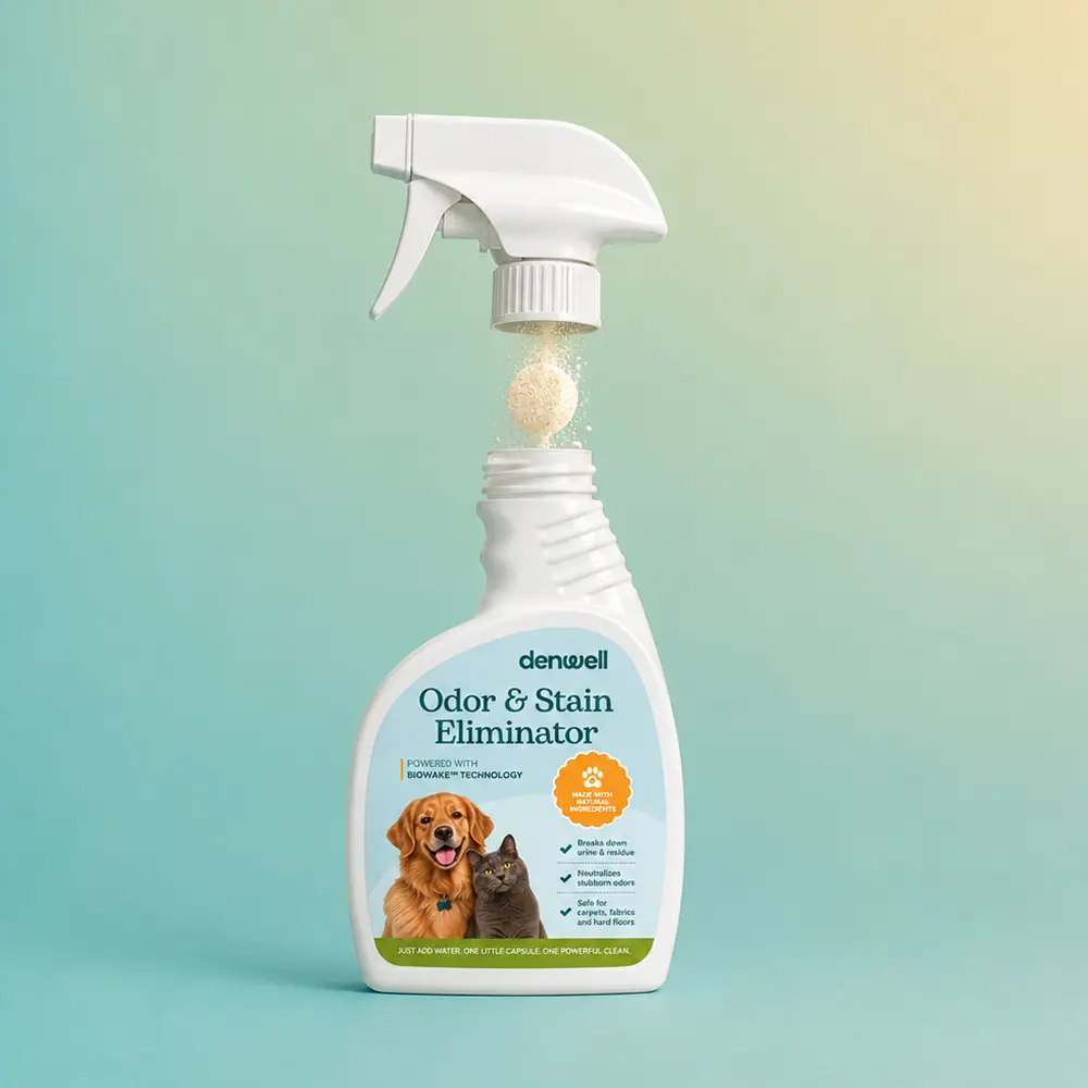 Dropping one tablet into the spray bottle